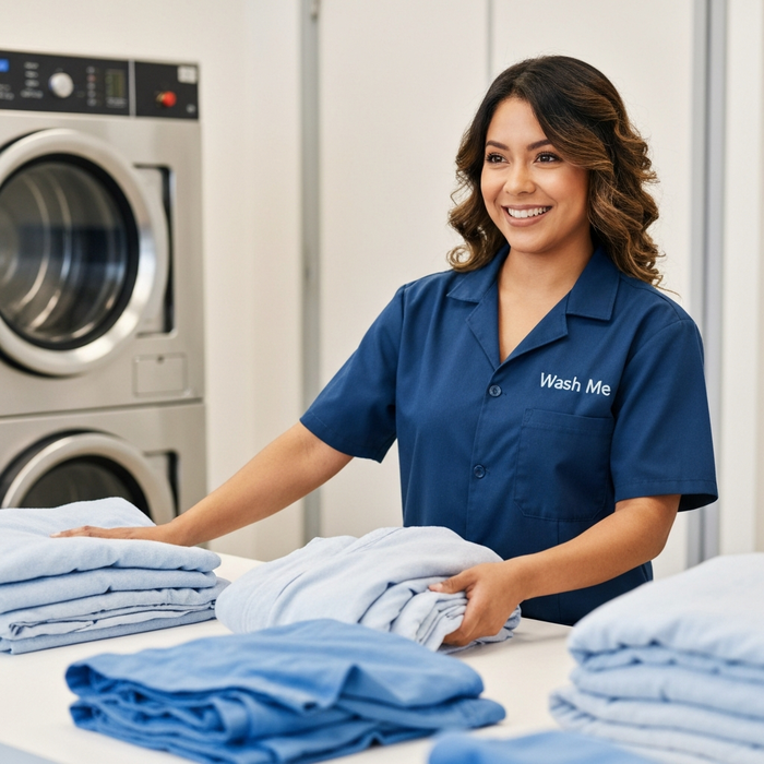 Personal de Wash Me con uniforme y logotipo